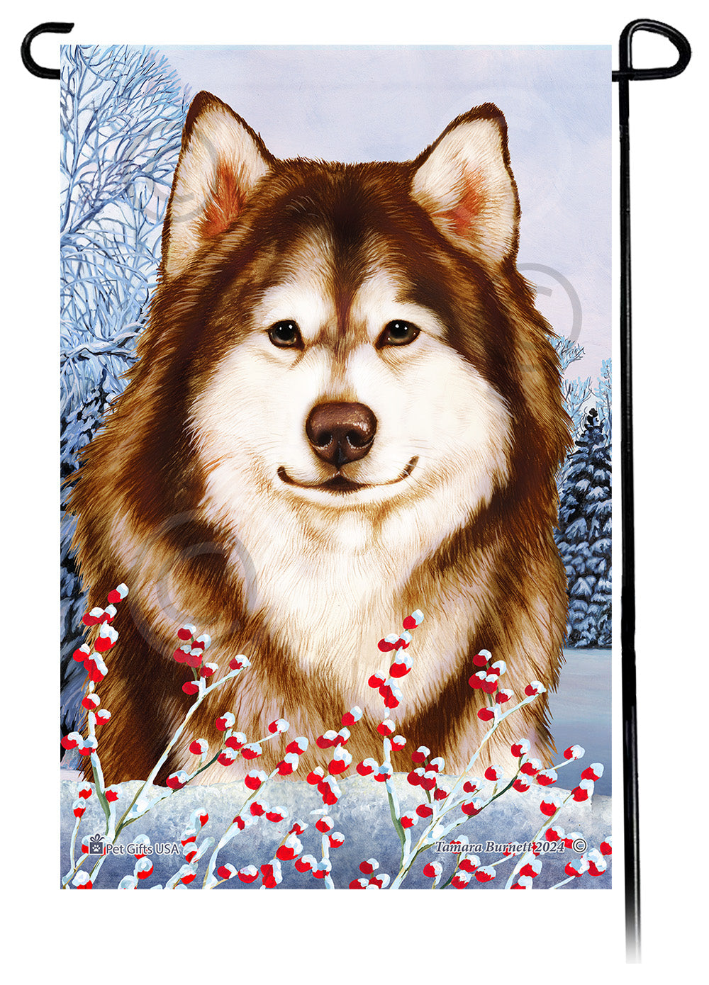 Alaskan Malamute Winterberries - Garden Flag