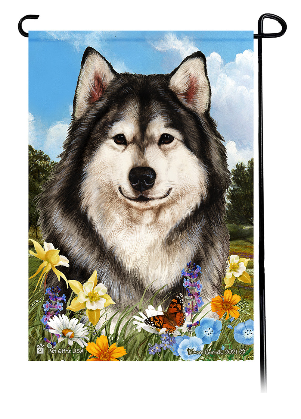 Alaskan Malamute Summer Flowers Garden Flags