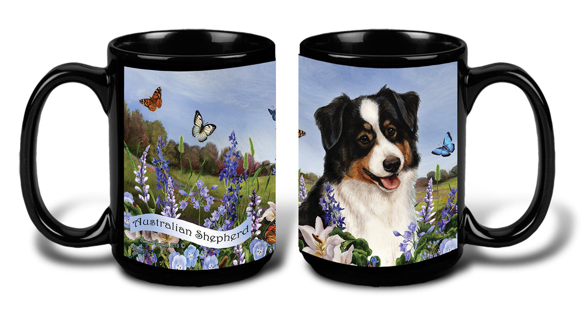Australian Shepherd Black Tri-Color - Garden Party Fun Mug 15 oz