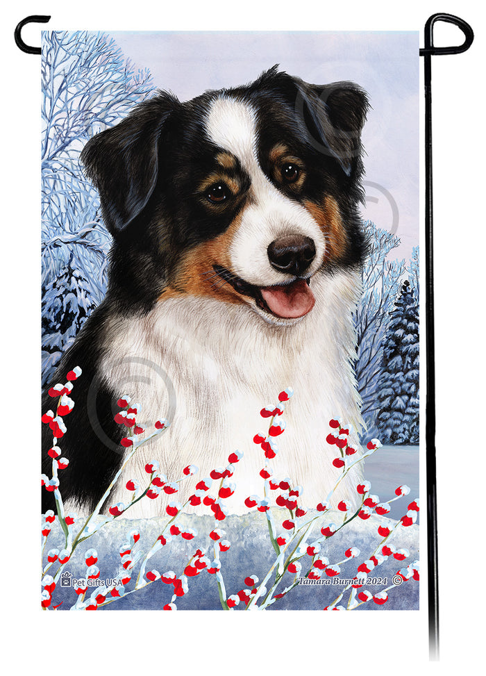 Australian Shepherd Winterberries Garden Flags