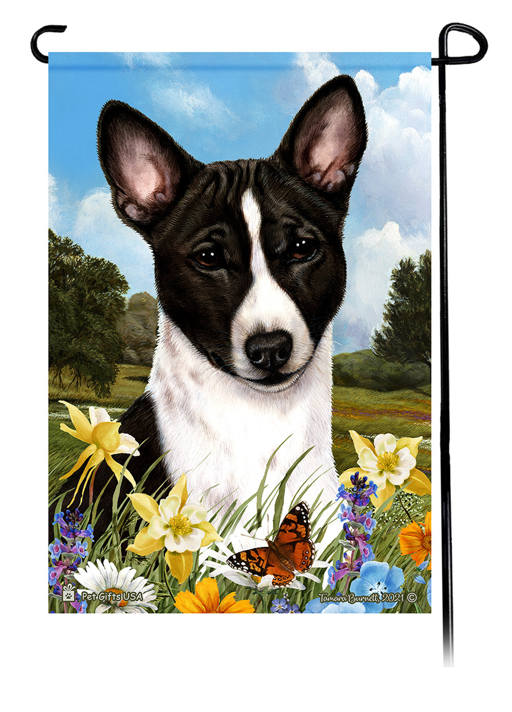 Basenji Summer Flowers Garden Flags