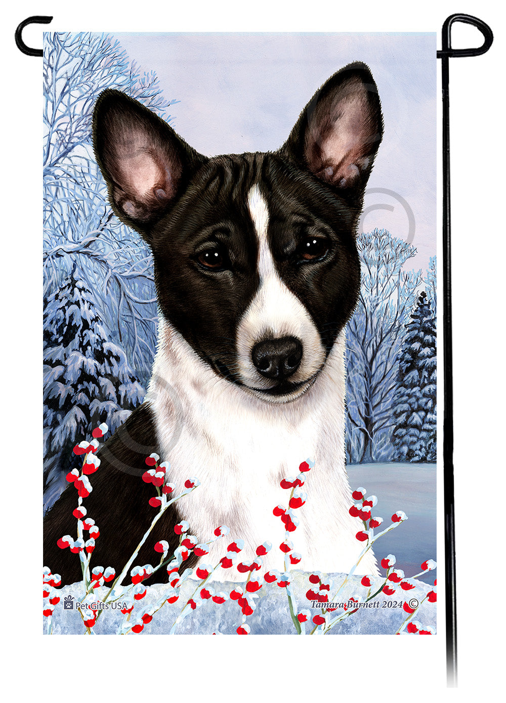 Basenji Winterberries Garden Flags