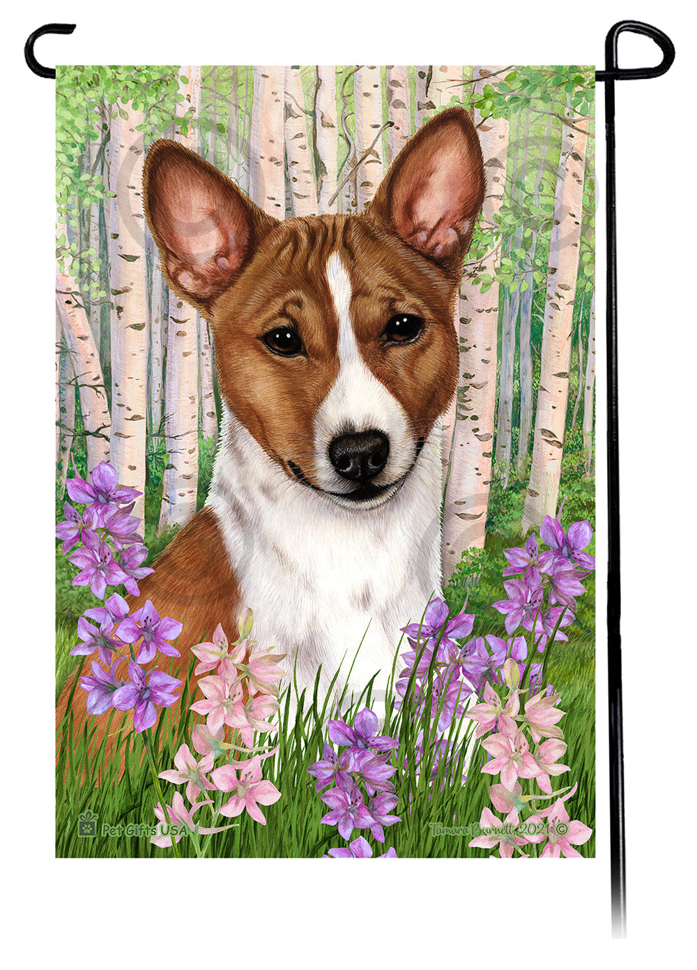 Basenji Spring Flowers - Garden Flag