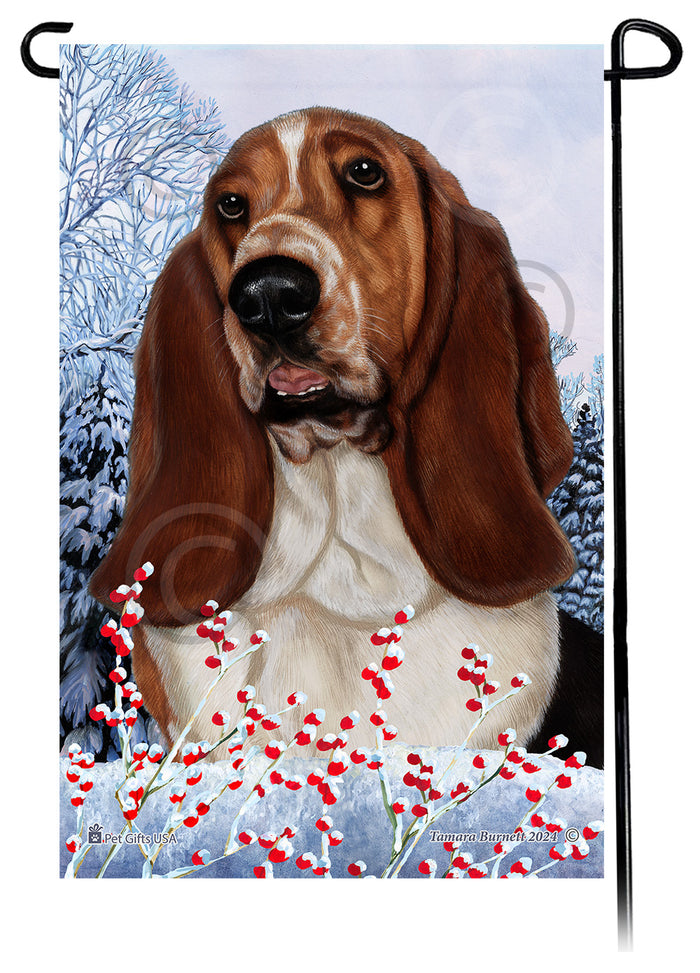 Basset Hound Winterberries Garden Flags
