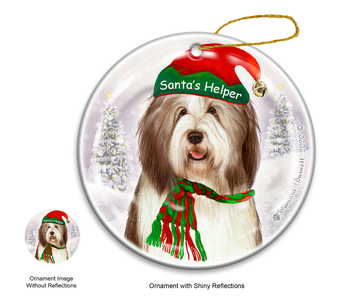 Bearded Collie Dark Liver and White Ornament