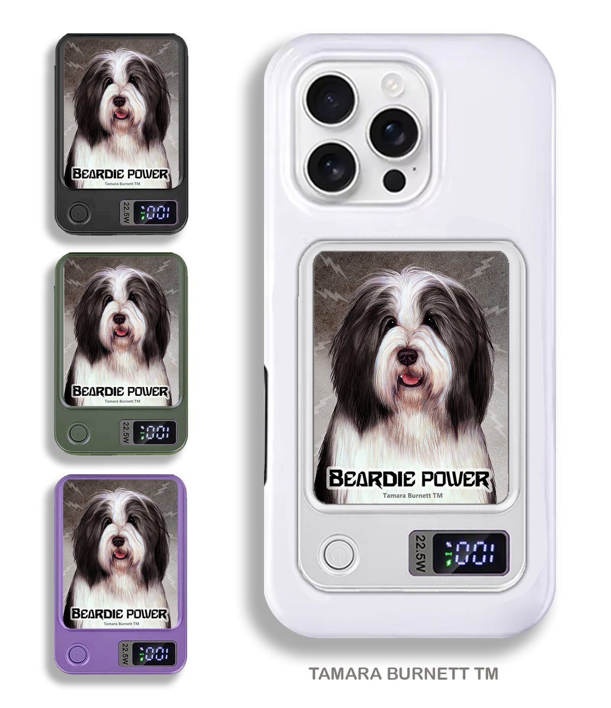 Bearded Collie Black and White Phone Bank Wireless Charger