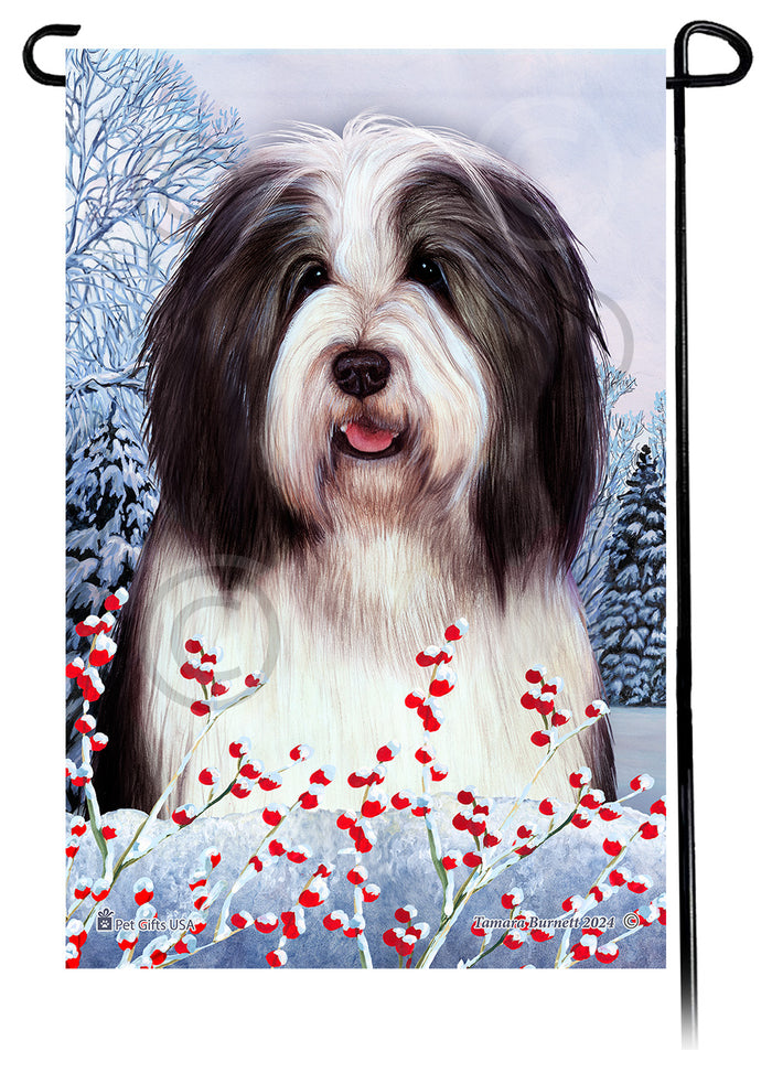 Bearded Collie Winterberries Garden Flags