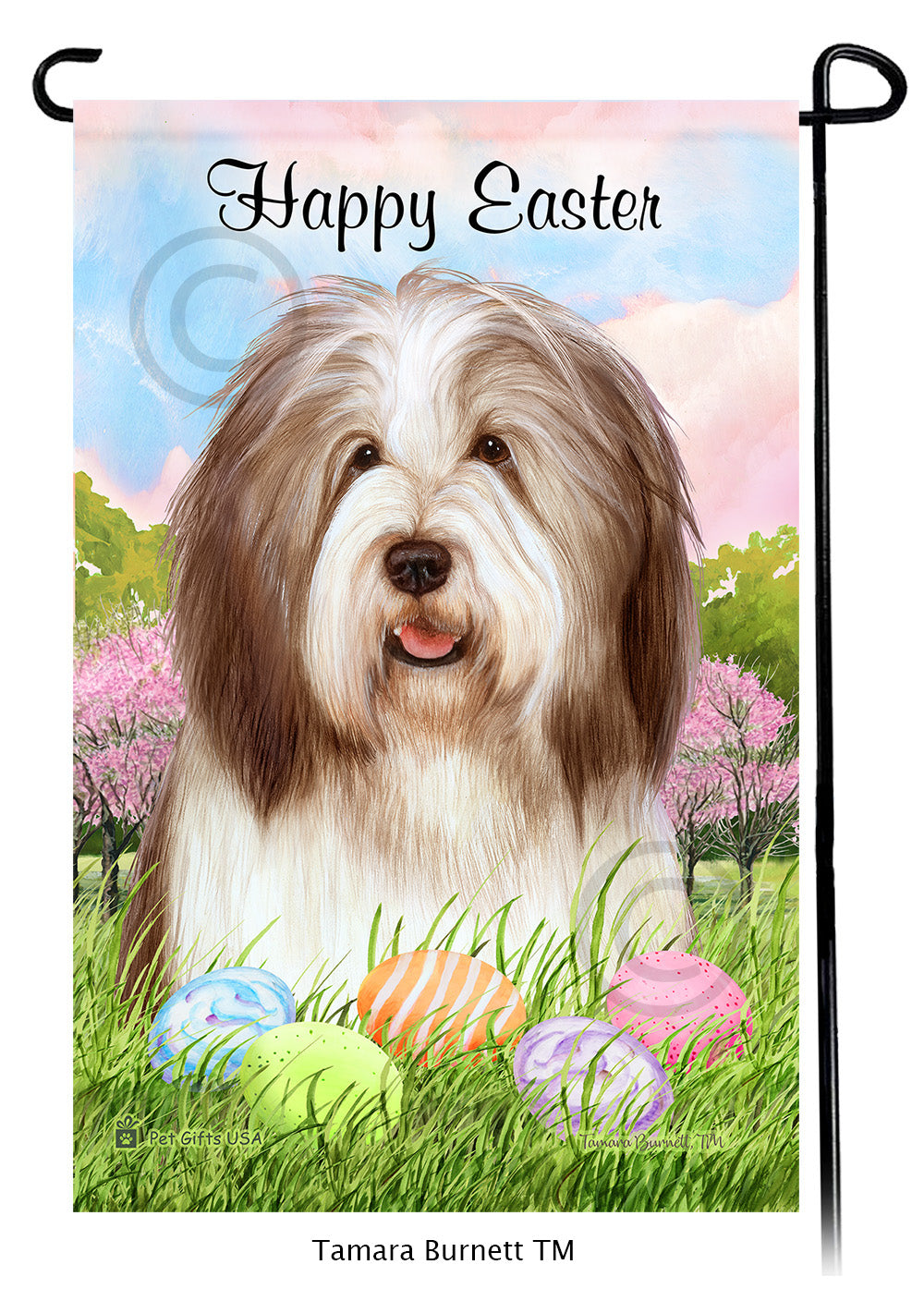 Bearded Collie Happy Easter - Garden Flag