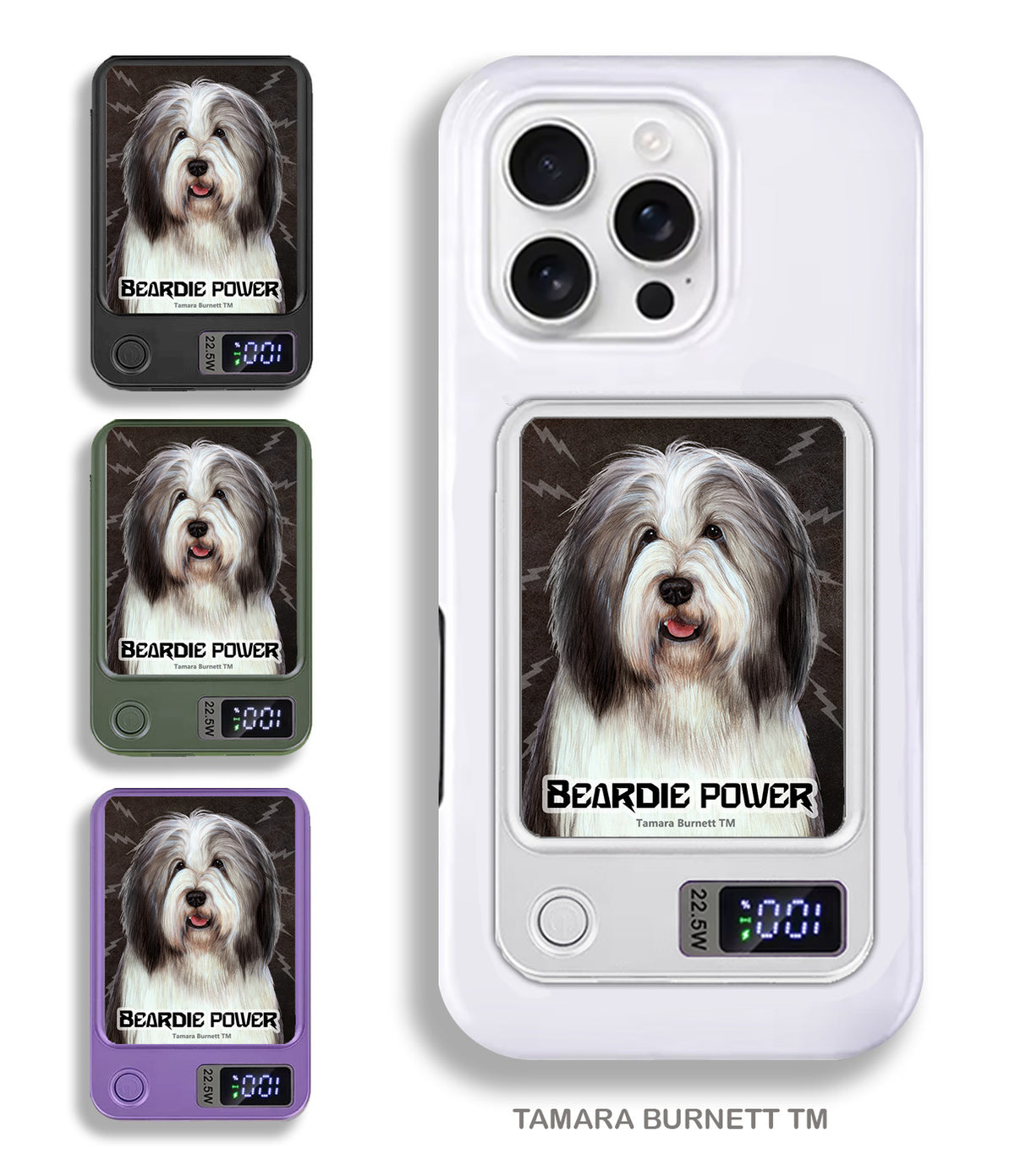 Bearded Collie Gray and White Phone Bank Wireless Charger