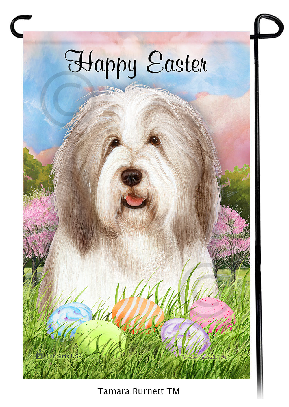 Bearded Collie Happy Easter - Garden Flag