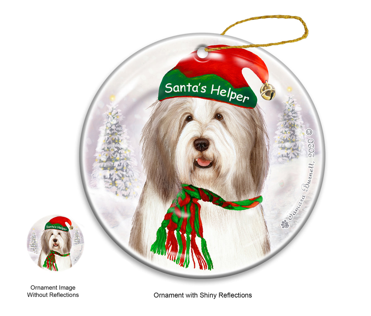 Bearded Collie Light Liver and White Ornament