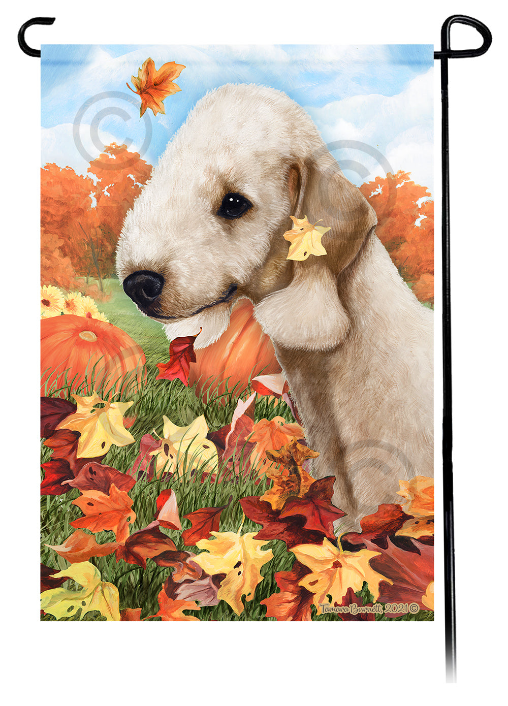Bedlington Terrier Falling Leaves - Garden Flag