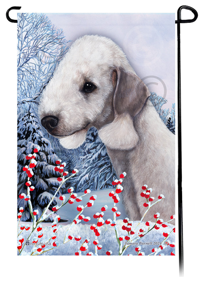 Bedlington Terrier Winterberries Garden Flags