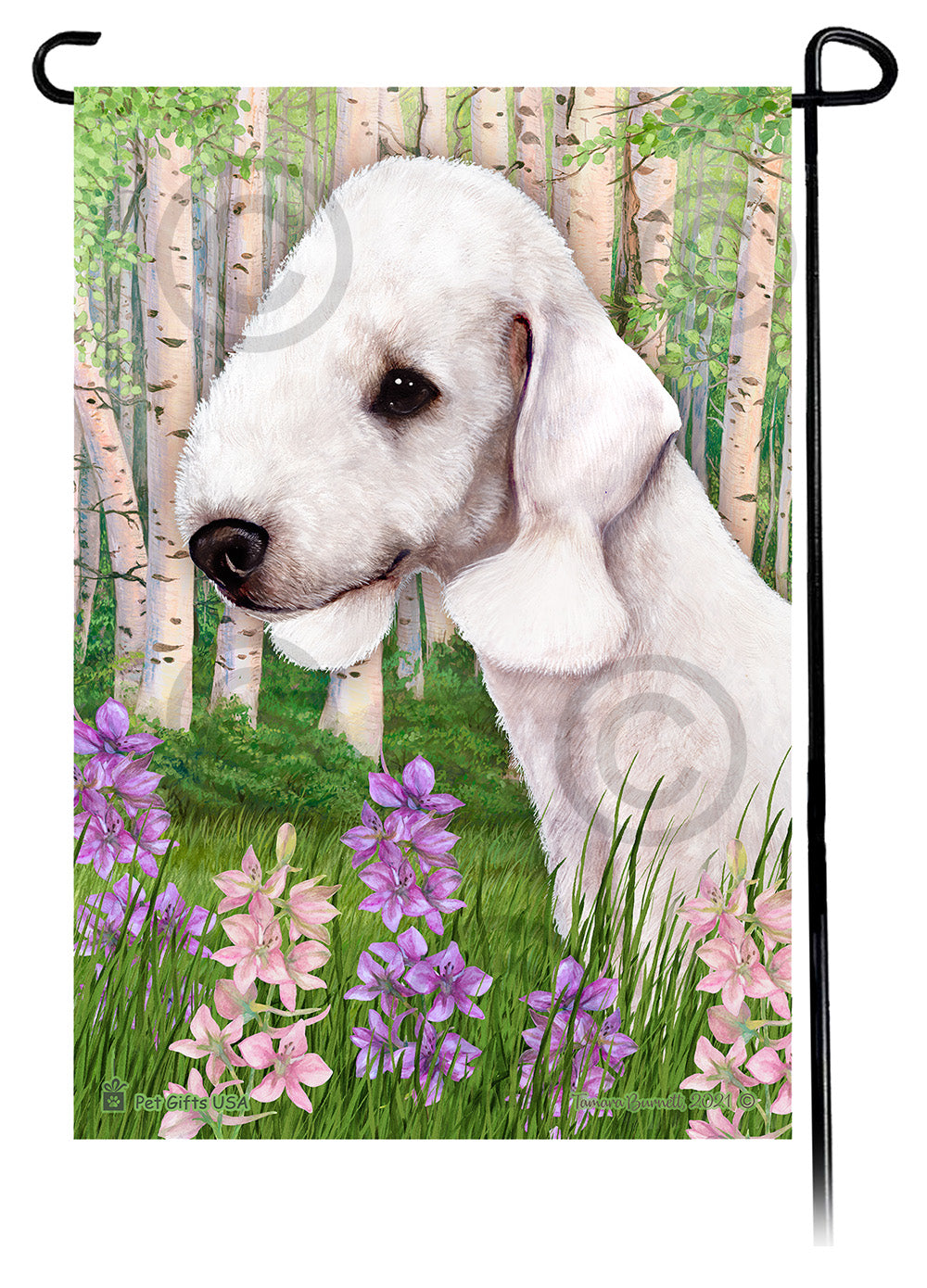 Bedlington Terrier Spring Flowers - Garden Flag