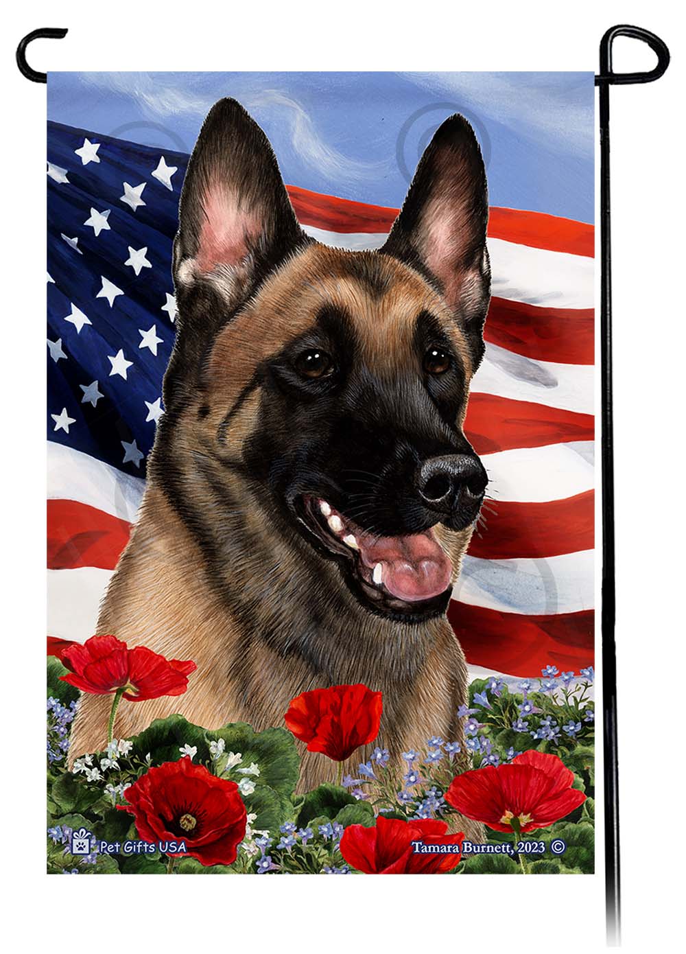 Belgian Malinois Patriotic Flowers - Garden Flag