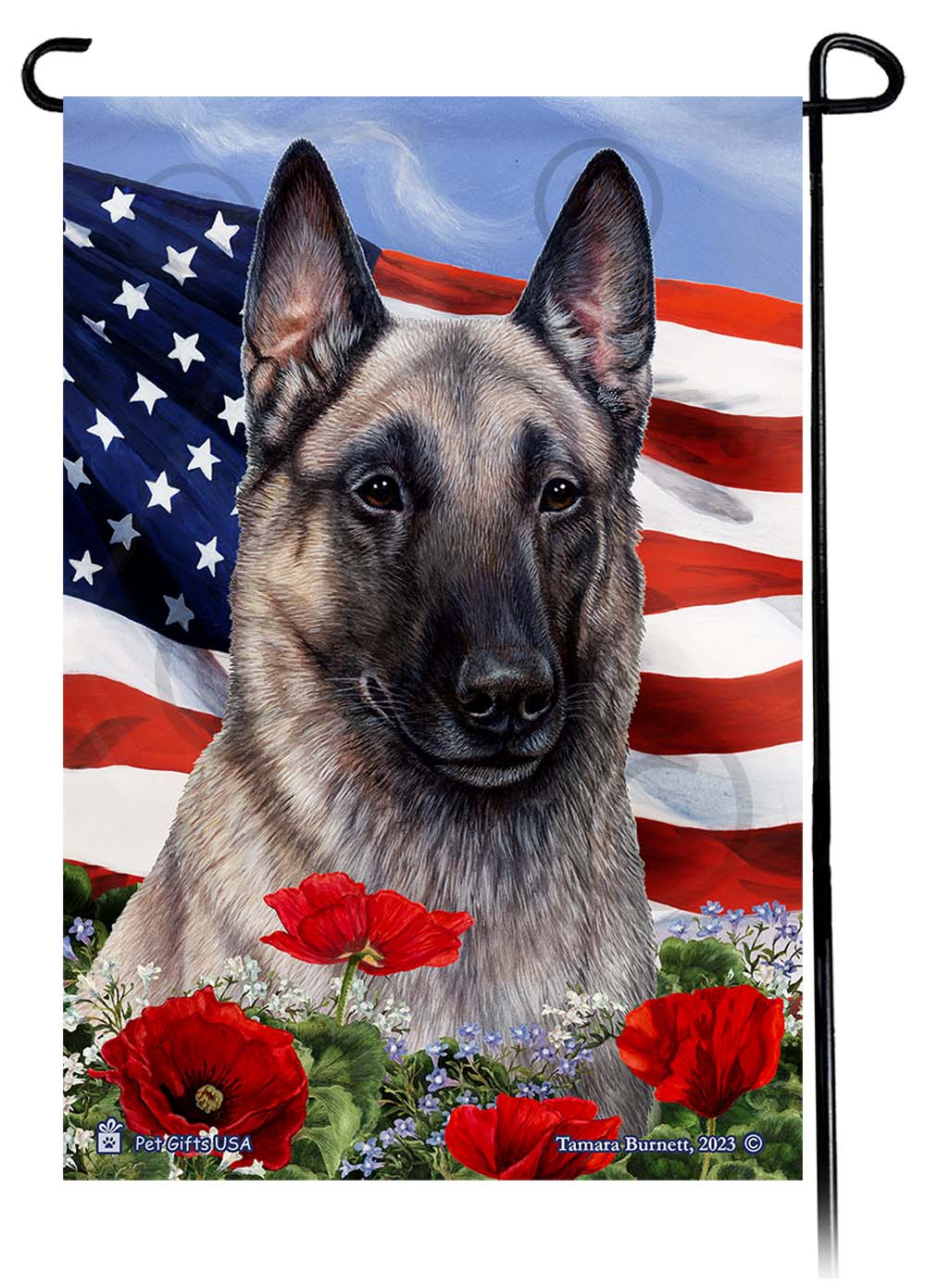Belgian Malinois Patriotic Flowers - Garden Flag