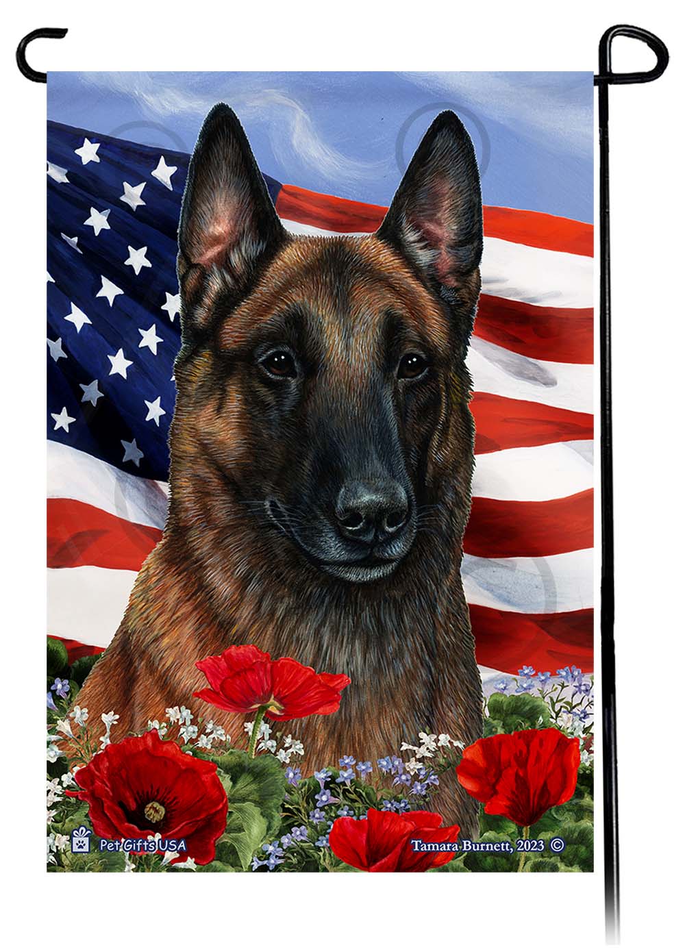 Belgian Malinois Patriotic Flowers - Garden Flag