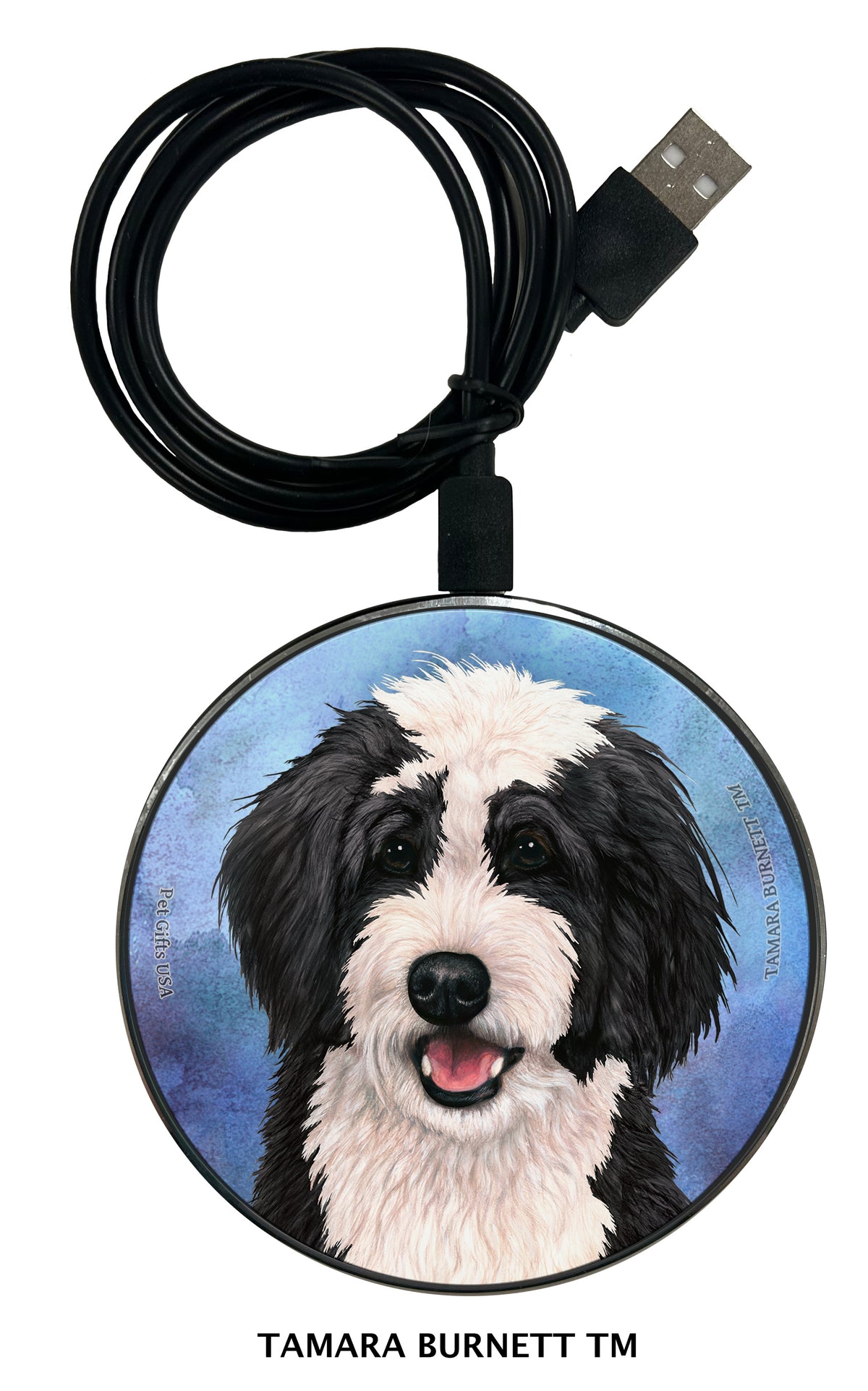 Bernedoodle Black and White Zoomies Wireless Charger