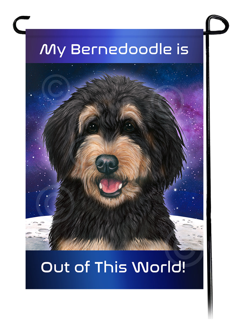 Bernedoodle Out Of This World Garden Flags