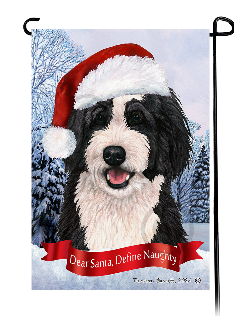 Bernedoodle Dear Santa, Define Naughty - Garden Flag