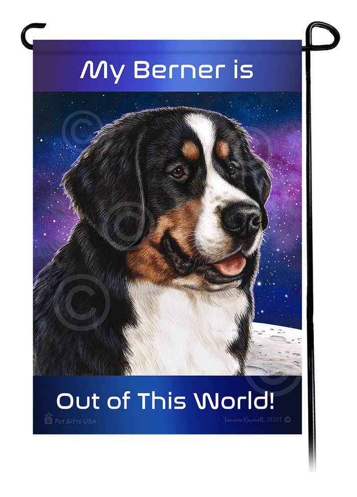 Bernese Mountain Dog Out Of This World Garden Flags