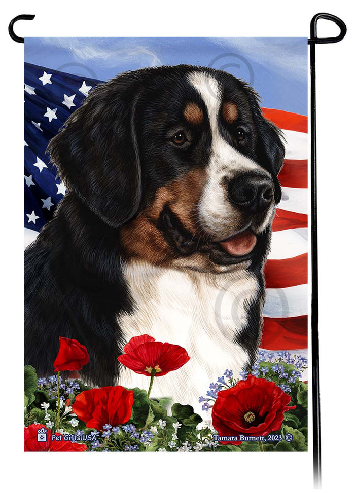 Bernese Mountain Dog Patriotic Flowers Garden Flags