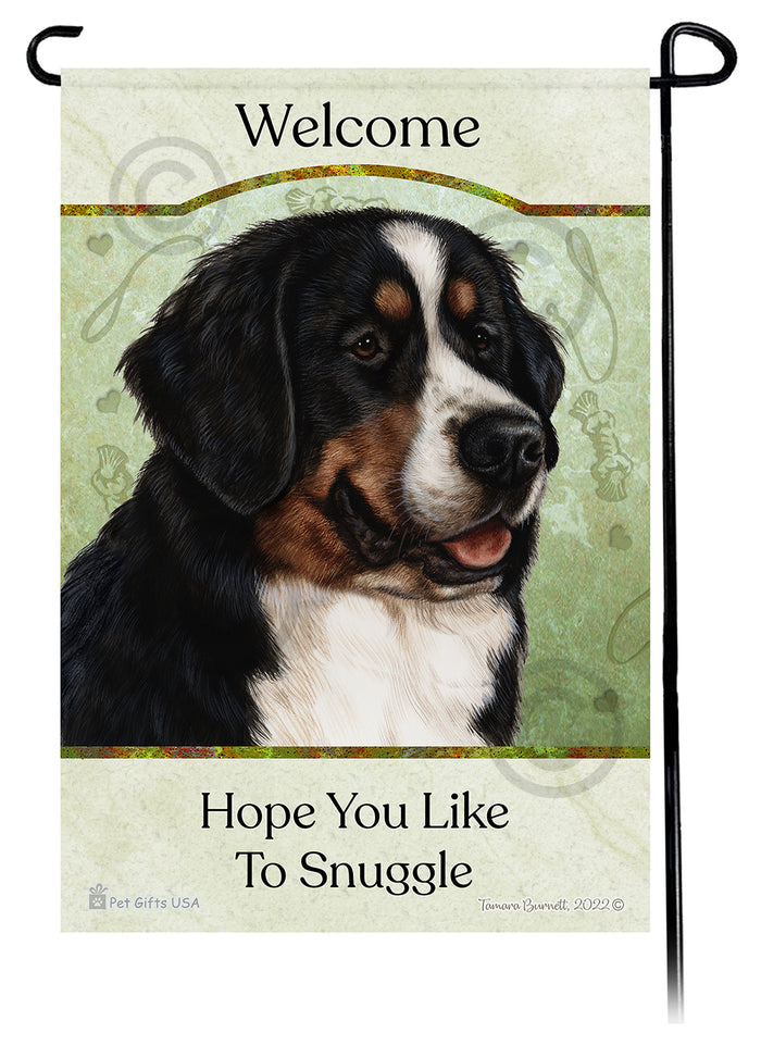 Bernese Mountain Dog Hope You Like To Snuggle Garden Flags
