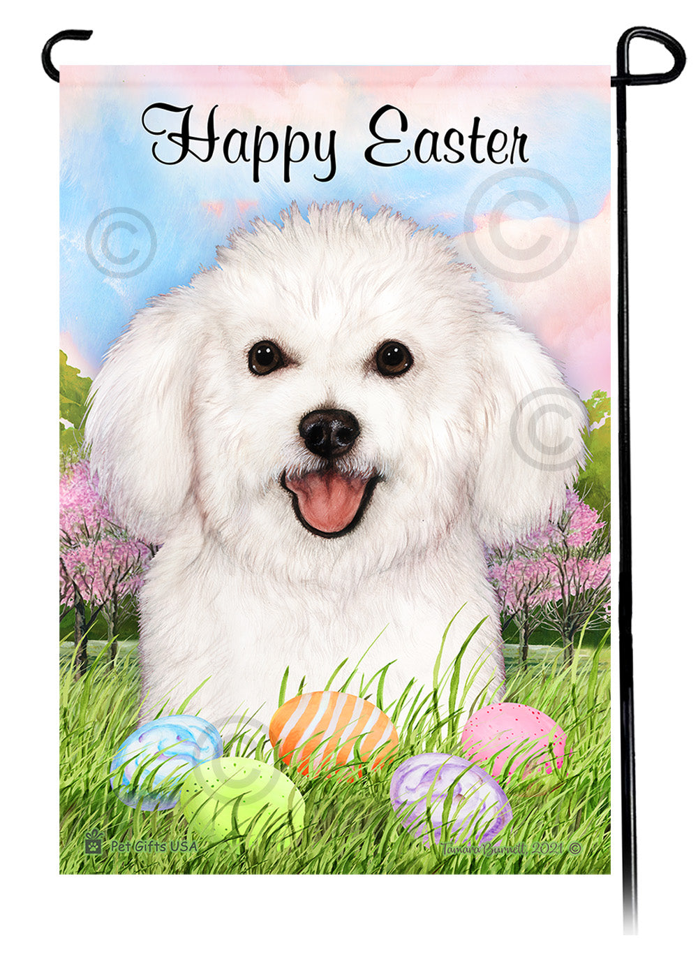 Bichon Frise Happy Easter Garden Flags