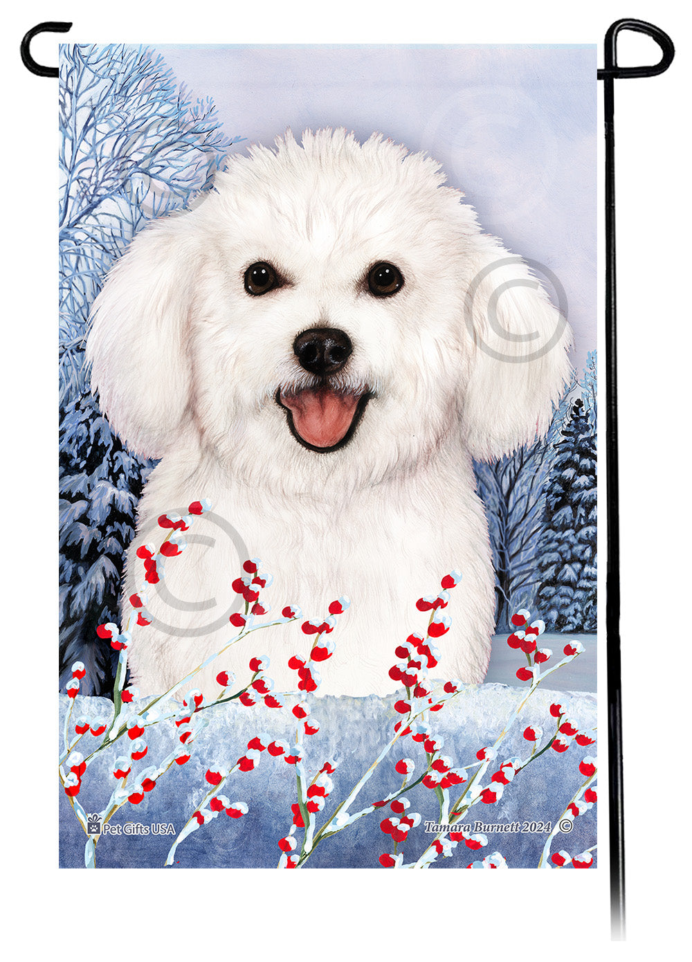Bichon Frise Winterberries Garden Flags