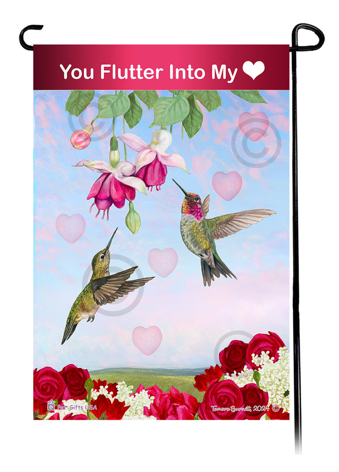 Anna's Hummingbird Valentine Sweetheart Garden Flags