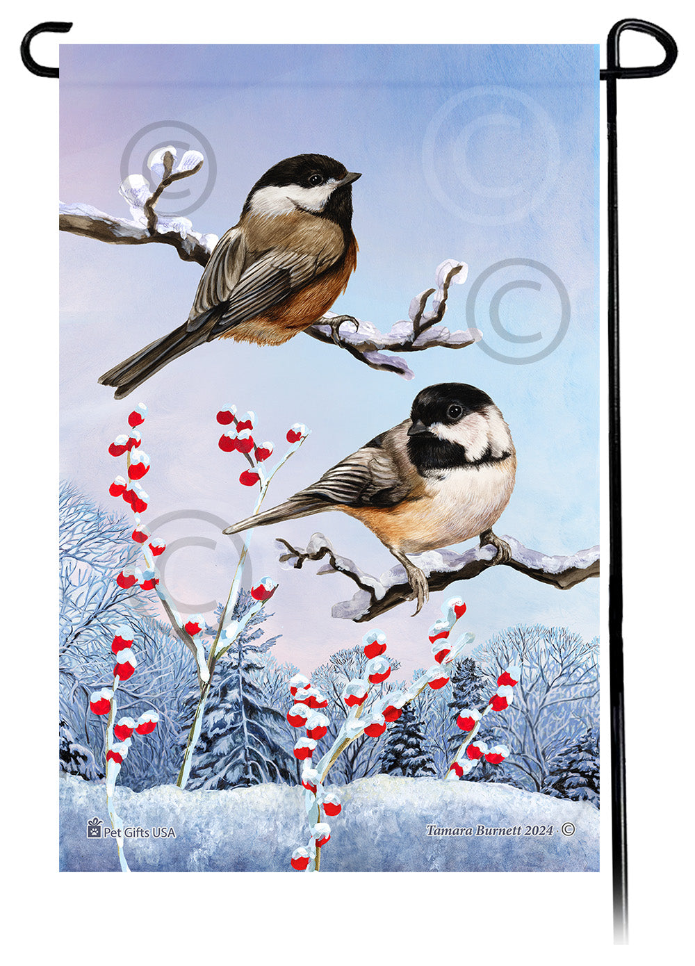 Black Capped Chickadee Winterberries Garden Flags