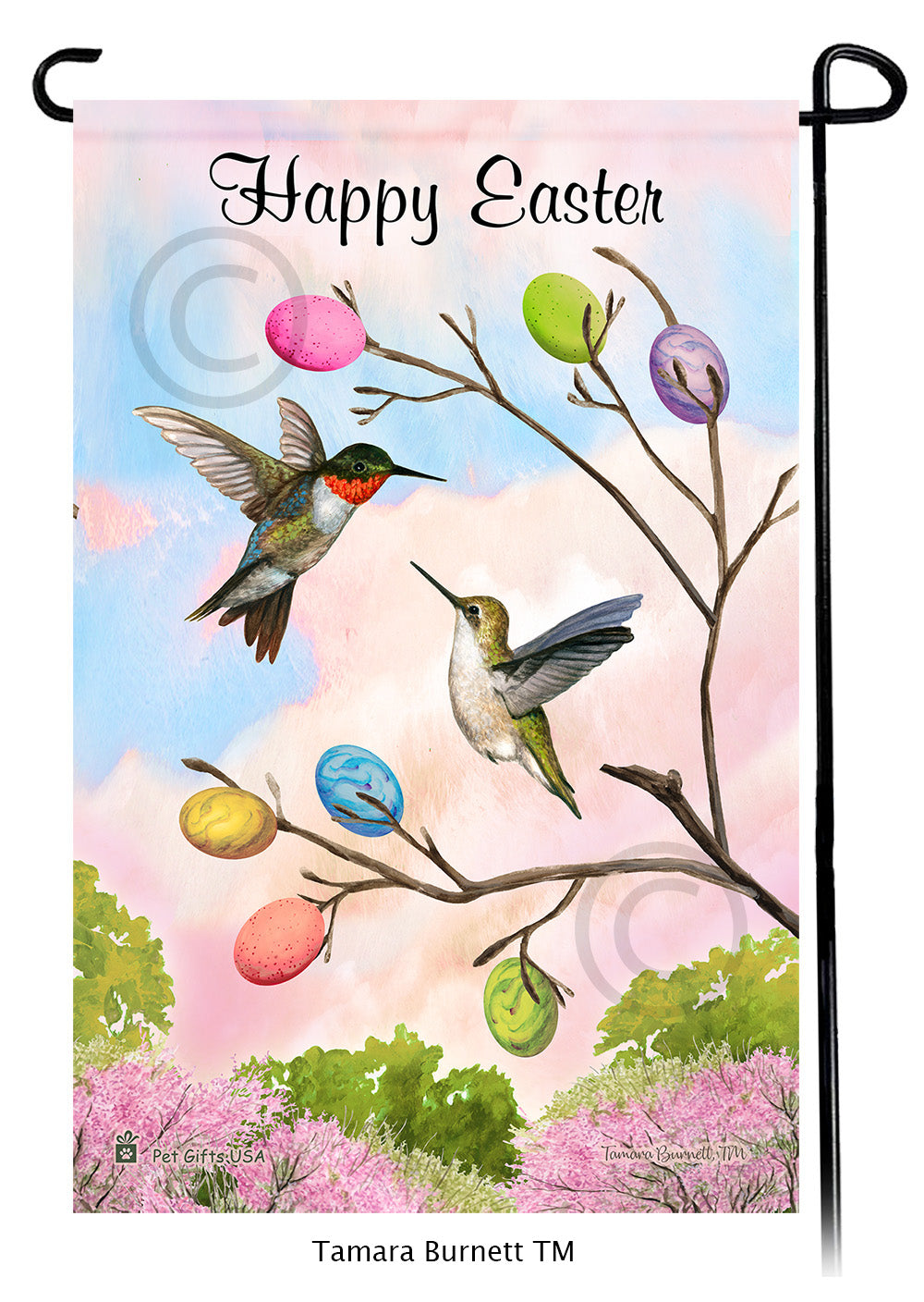 Ruby Throated Hummingbird Happy Easter Garden Flags