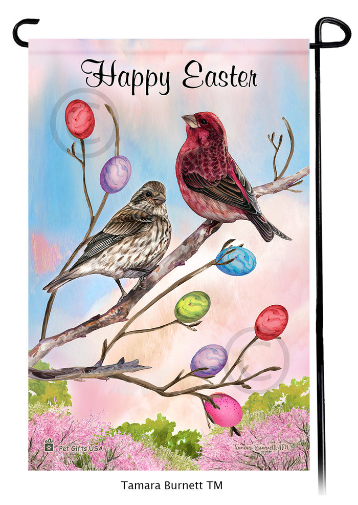 Purple Finch Happy Easter Garden Flags