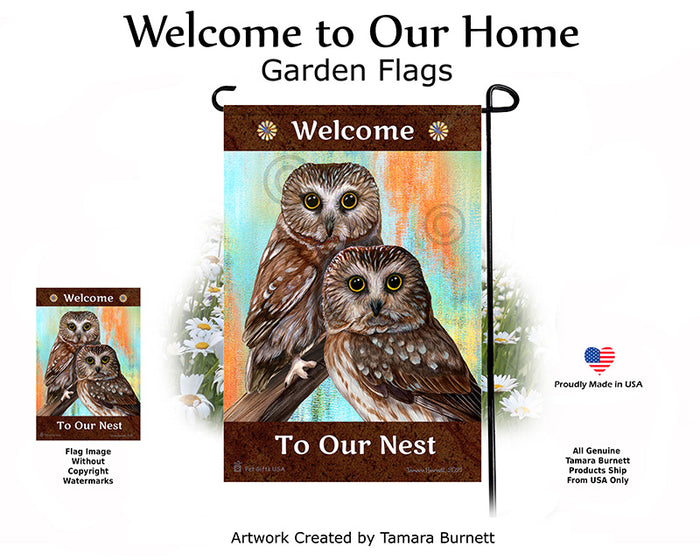 Saw Whet Owl Welcome To Our Home Garden Flags