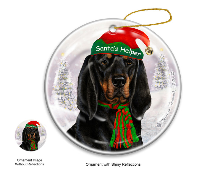 Black and Tan Coonhound - Santa's Helper Ornament