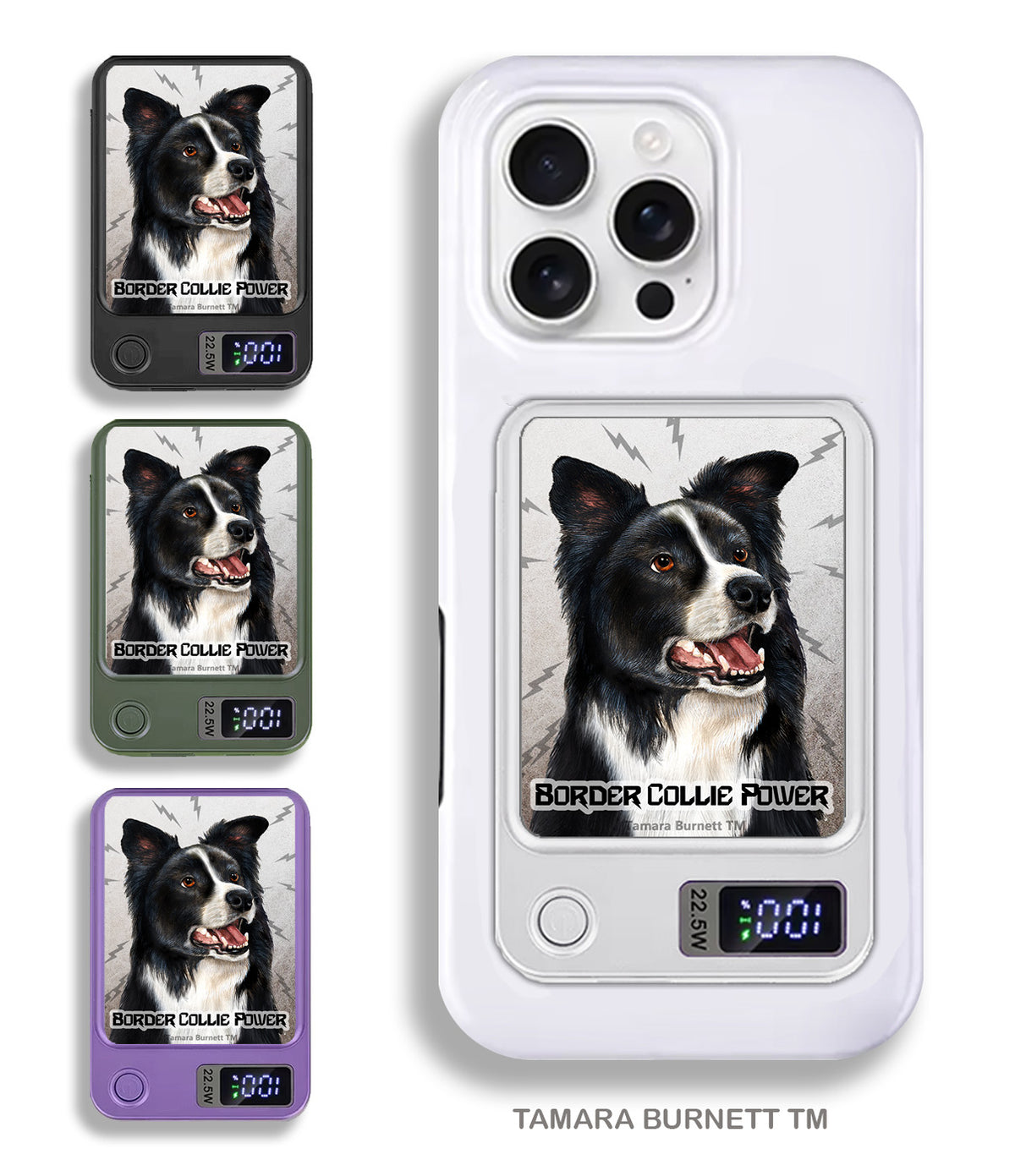 Border Collie Black and White Phone Bank Wireless Charger