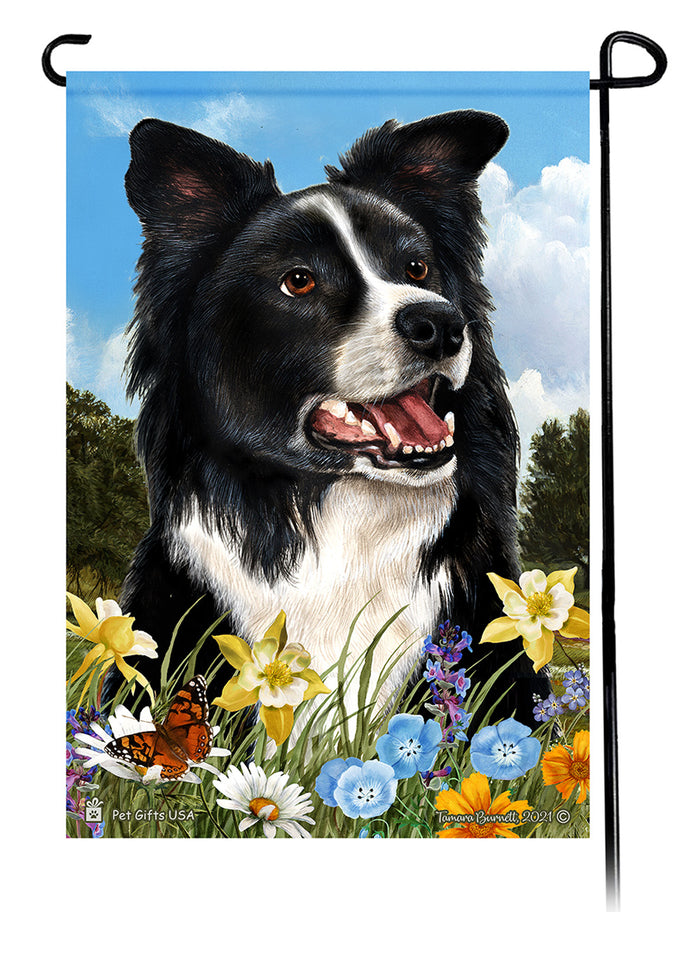 Border Collie Summer Flowers Garden Flags