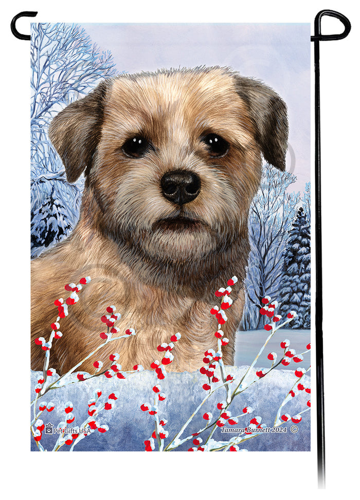 Border Terrier Winterberries Garden Flags