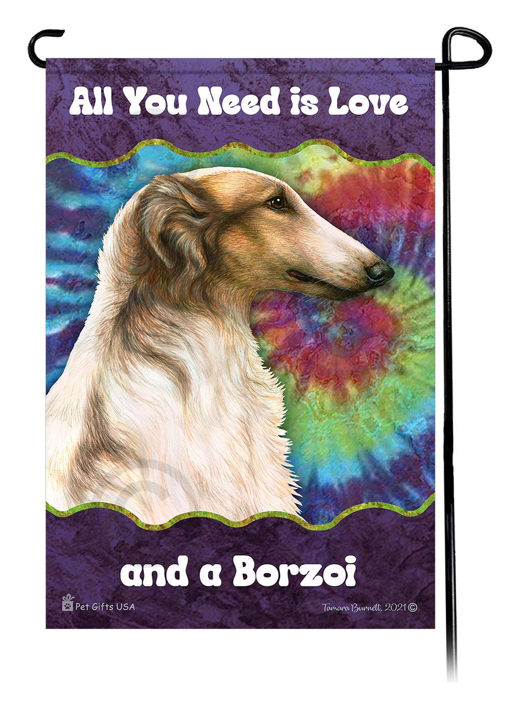 Borzoi All You Need Is Love Garden Flag