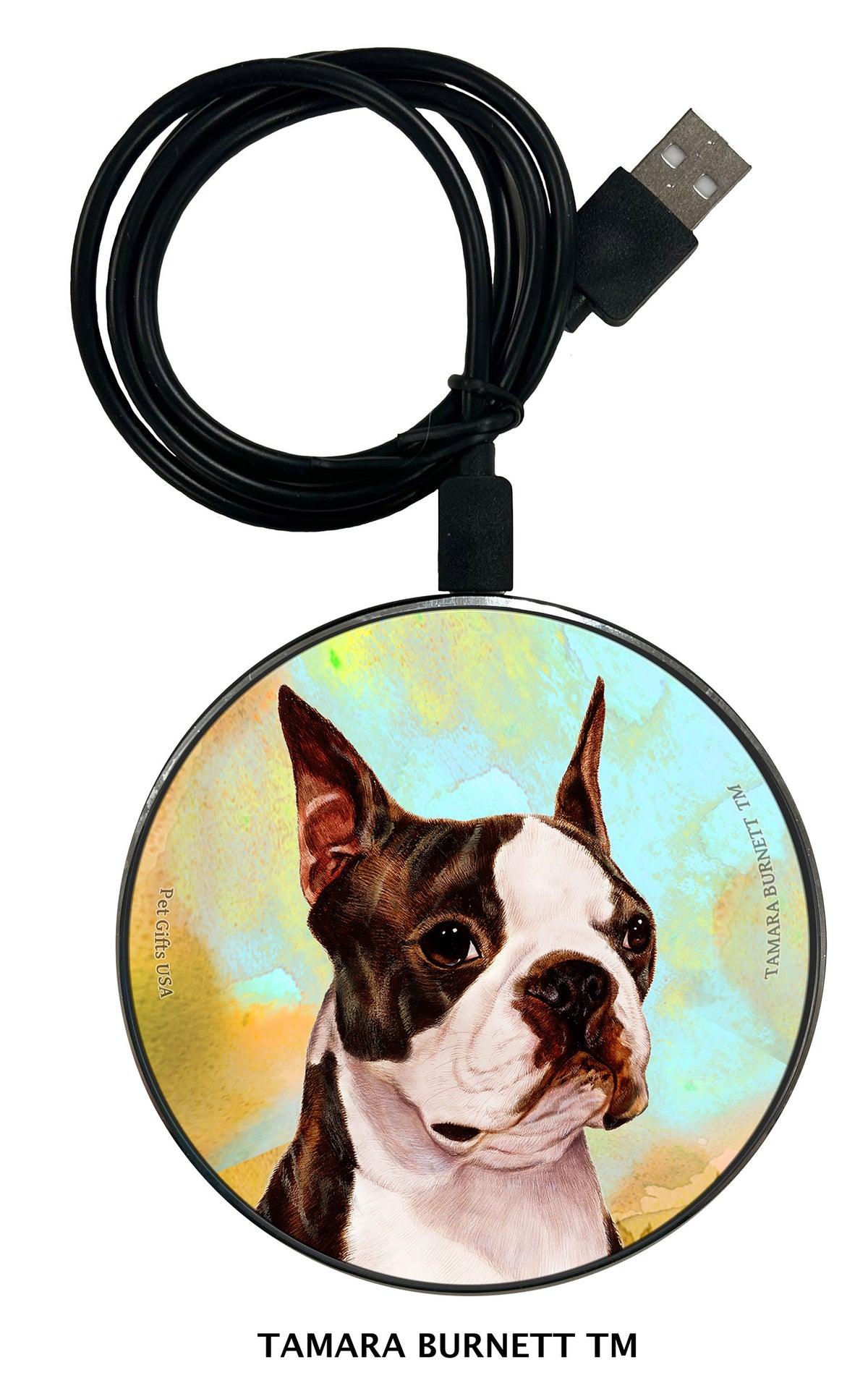 Boston Terrier Brindle and White Zoomies Wireless Charger