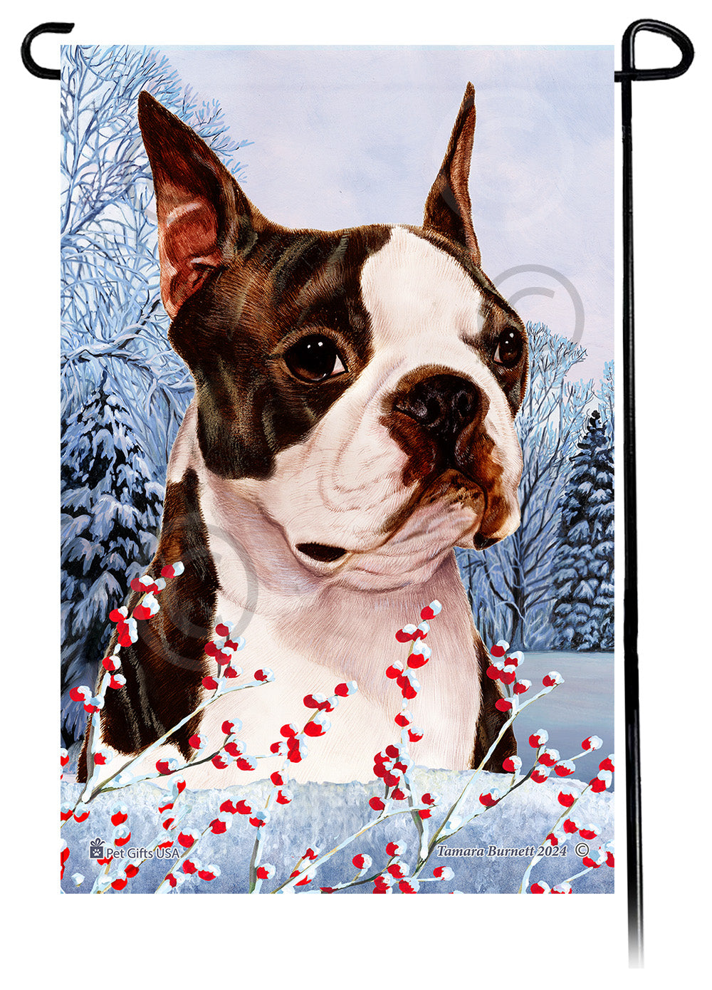 Boston Terrier Winterberries - Garden Flag