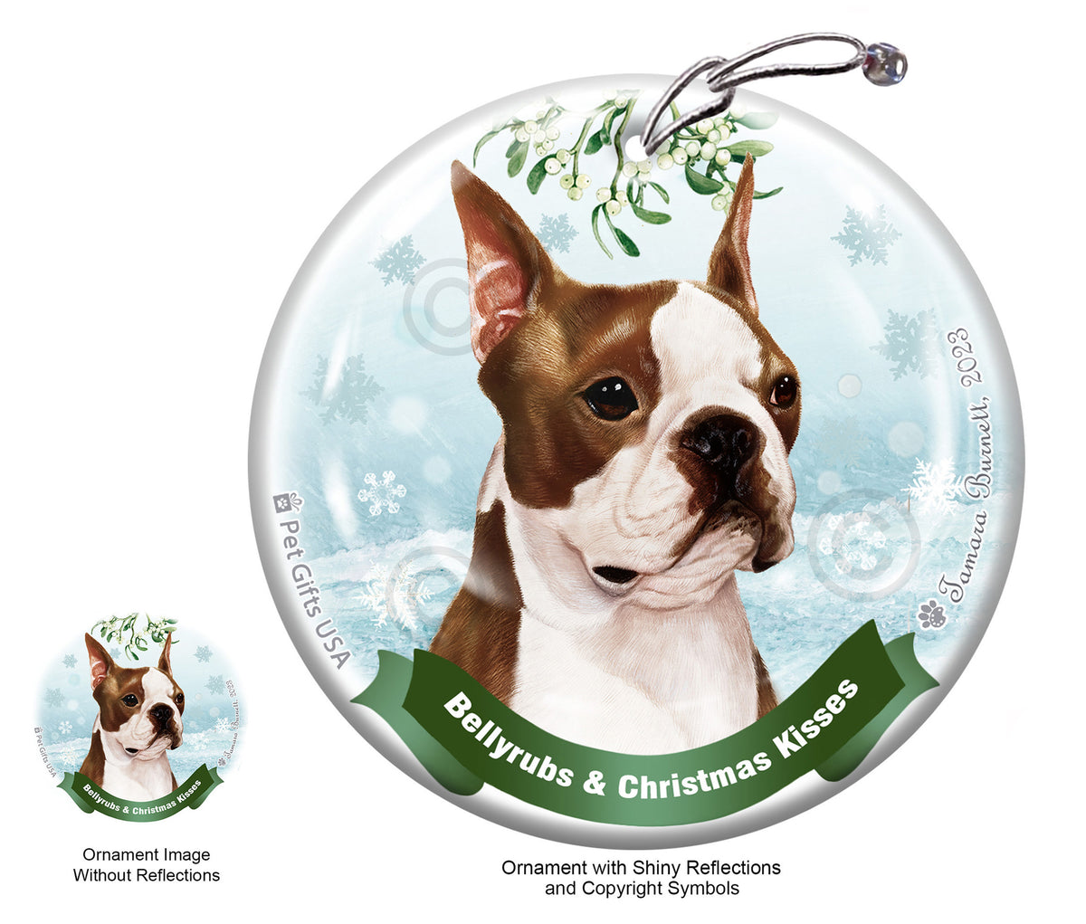 Boston Terrier Brown and White Ornament