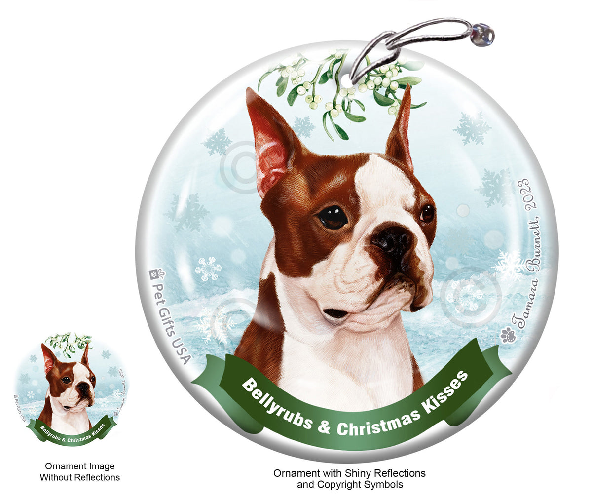 Boston Terrier Red and White Ornament