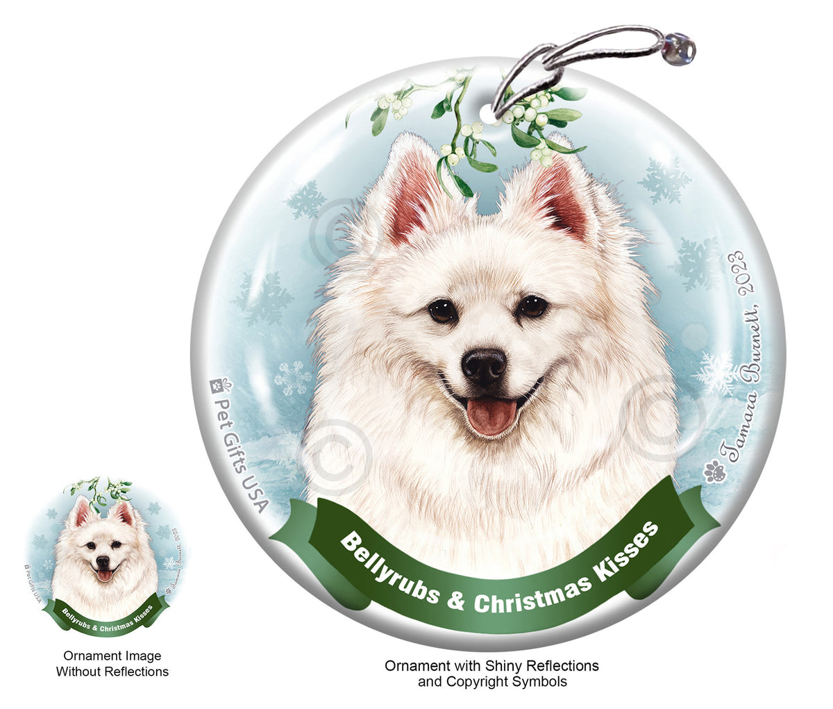 American Eskimo Bellyrubs and Christmas Kisses Ornament