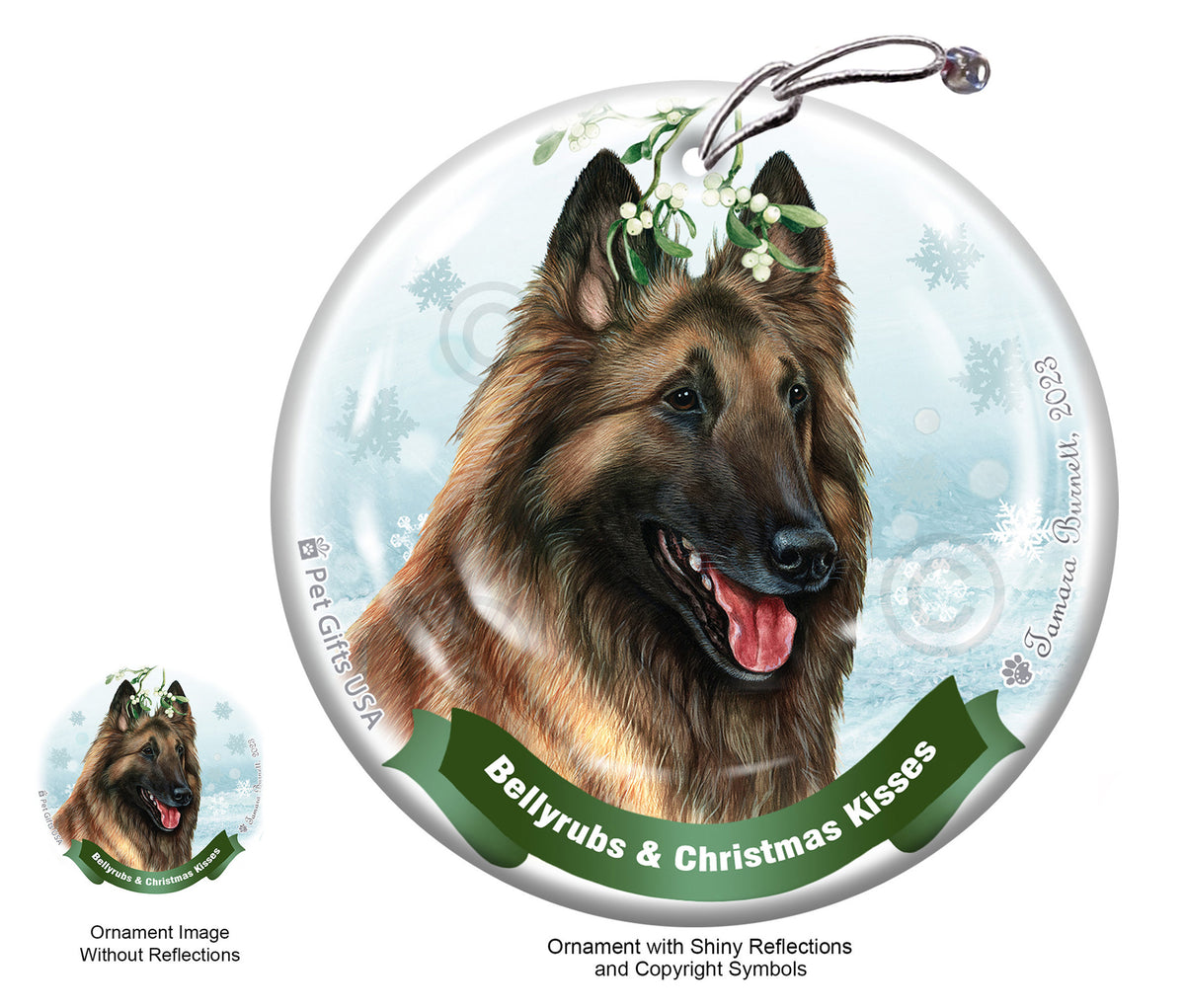 Belgian Tervuren Bellyrubs and Christmas Kisses Ornament