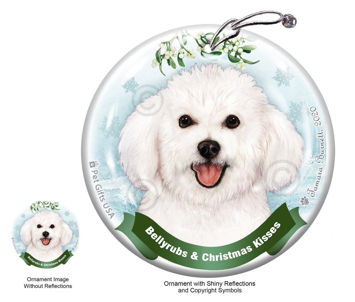 Bichon Frise Bellyrubs and Christmas Kisses Ornament