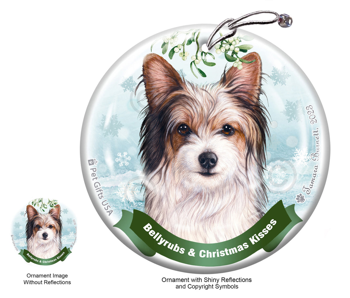 Biewer Terrier Bellyrubs and Christmas Kisses Ornament