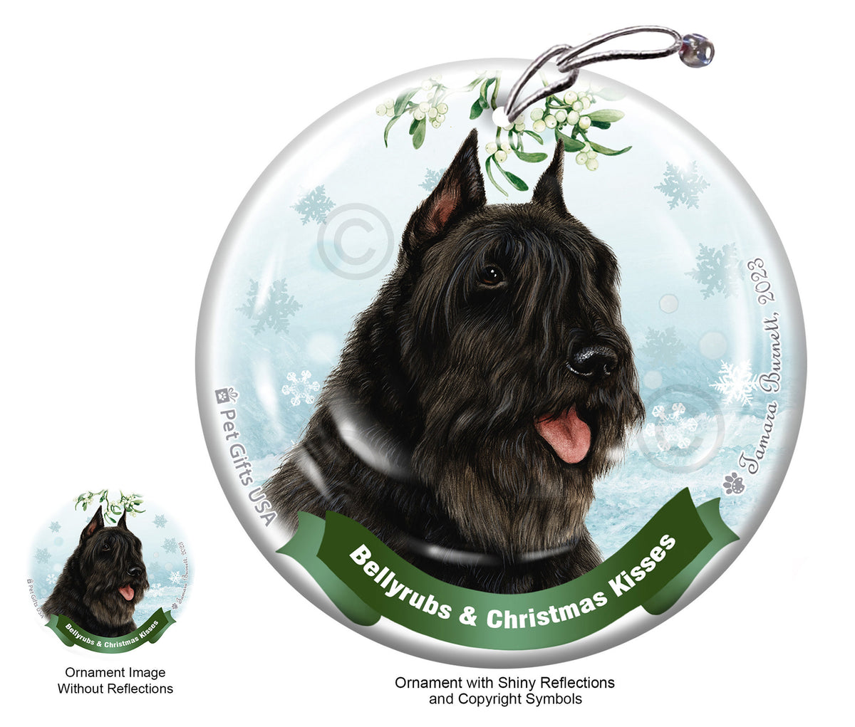 Bouvier des Flandres Bellyrubs and Christmas Kisses Ornament