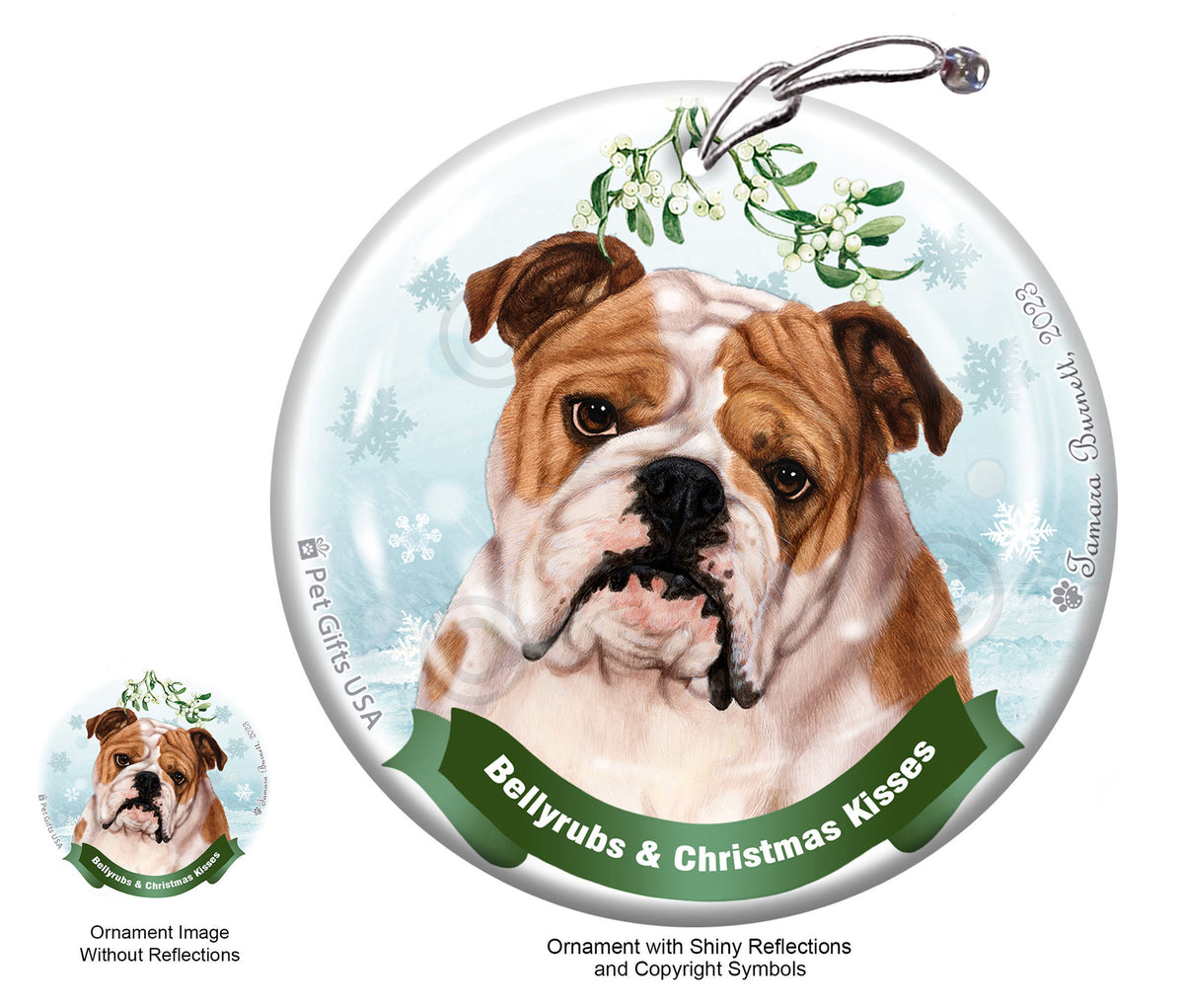 Bulldog English Bellyrubs and Christmas Kisses Ornament