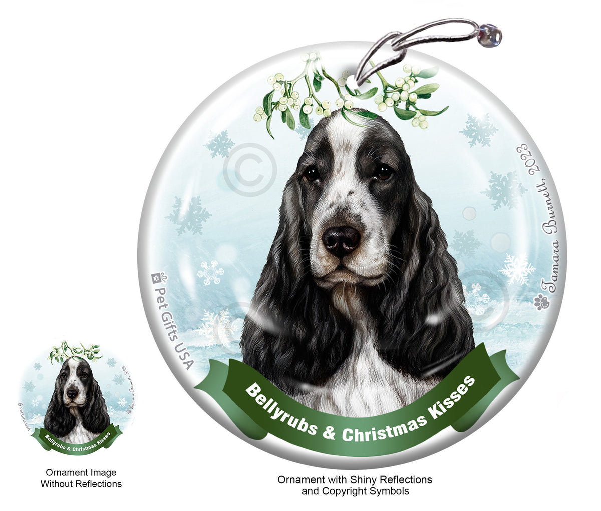 English Cocker Spaniel Bellyrubs and Christmas Kisses Ornament